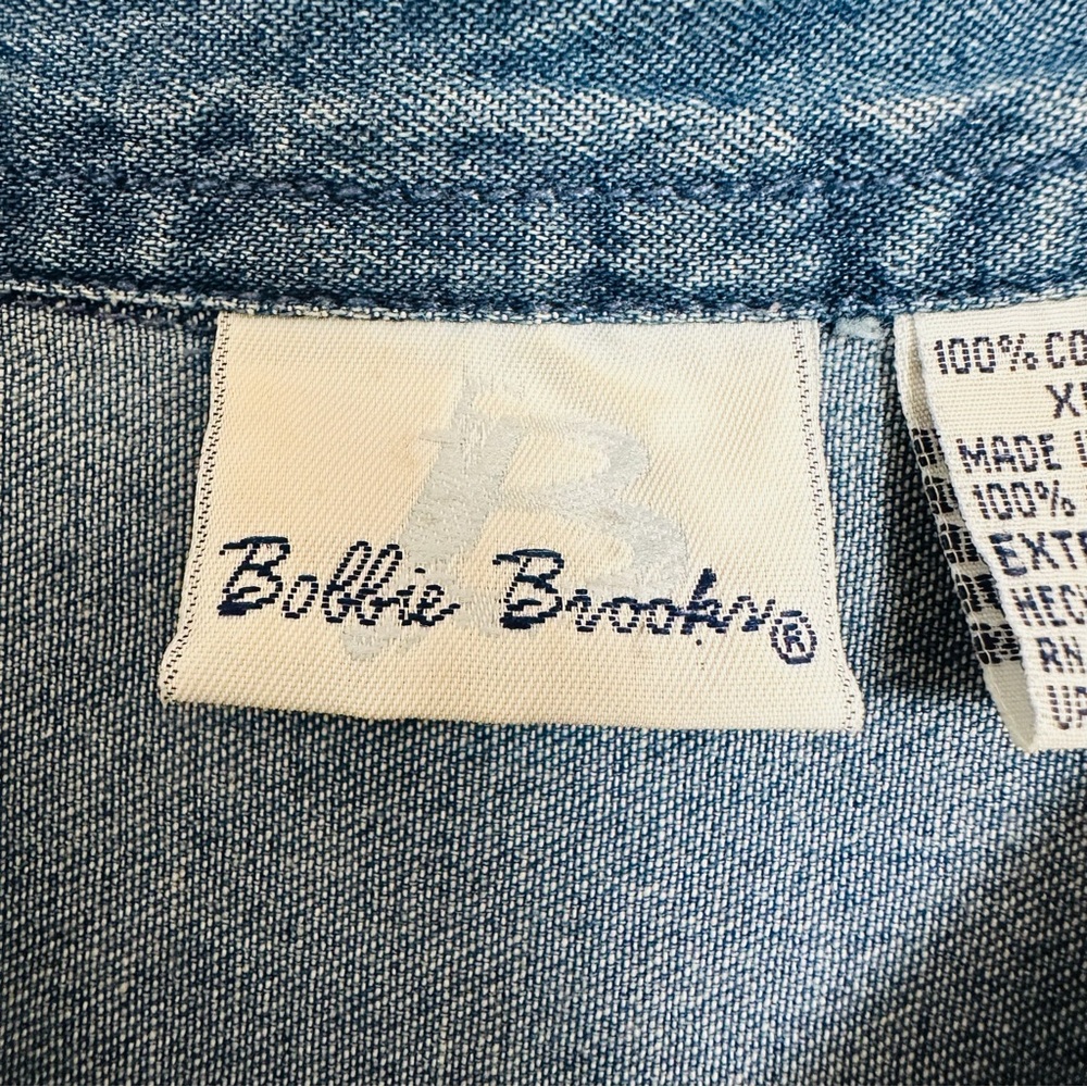 Bobbie Brooks Vintage Denim Shirt Floral Embroidered Short Sleeve Button Down - Picture 9 of 10